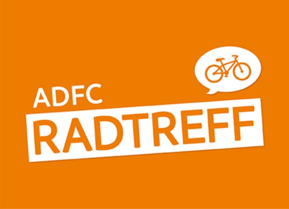 Schriftzug ADFC Radtreff auf orangefarbenen Untergrund