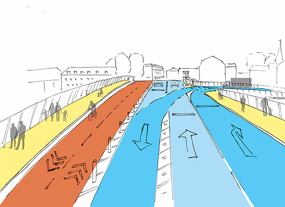  Skizze einer möglichen Verkehrsführung auf der Viktoriabrücke in Bonn