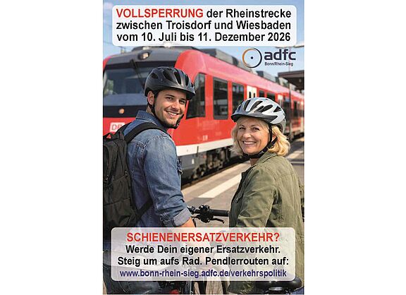 KI generiertes Bild mit zwei Fahrradfahrern auf einem Bahnsteig vor einem "nicht fahrenden" Zug