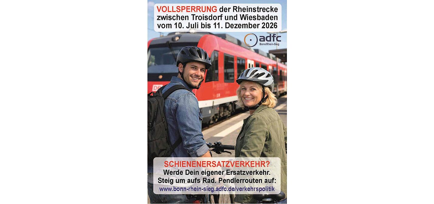 KI generiertes Bild mit zwei Fahrradfahrern auf einem Bahnsteig vor einem "nicht fahrenden" Zug